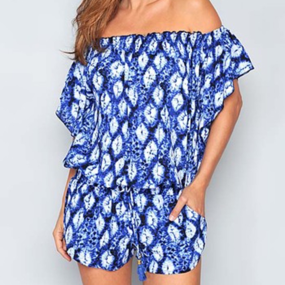 Abstract Geometric Off-Shoulder Romper